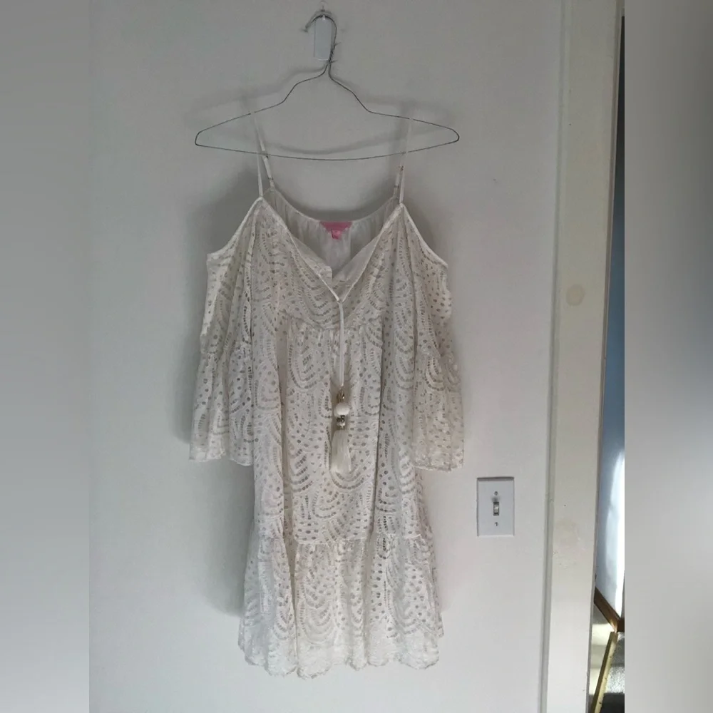 Lilly Pulitzer Alanna Dress in Marine Tropic Lace Resort White Size Medium - Picture 3 of 16
